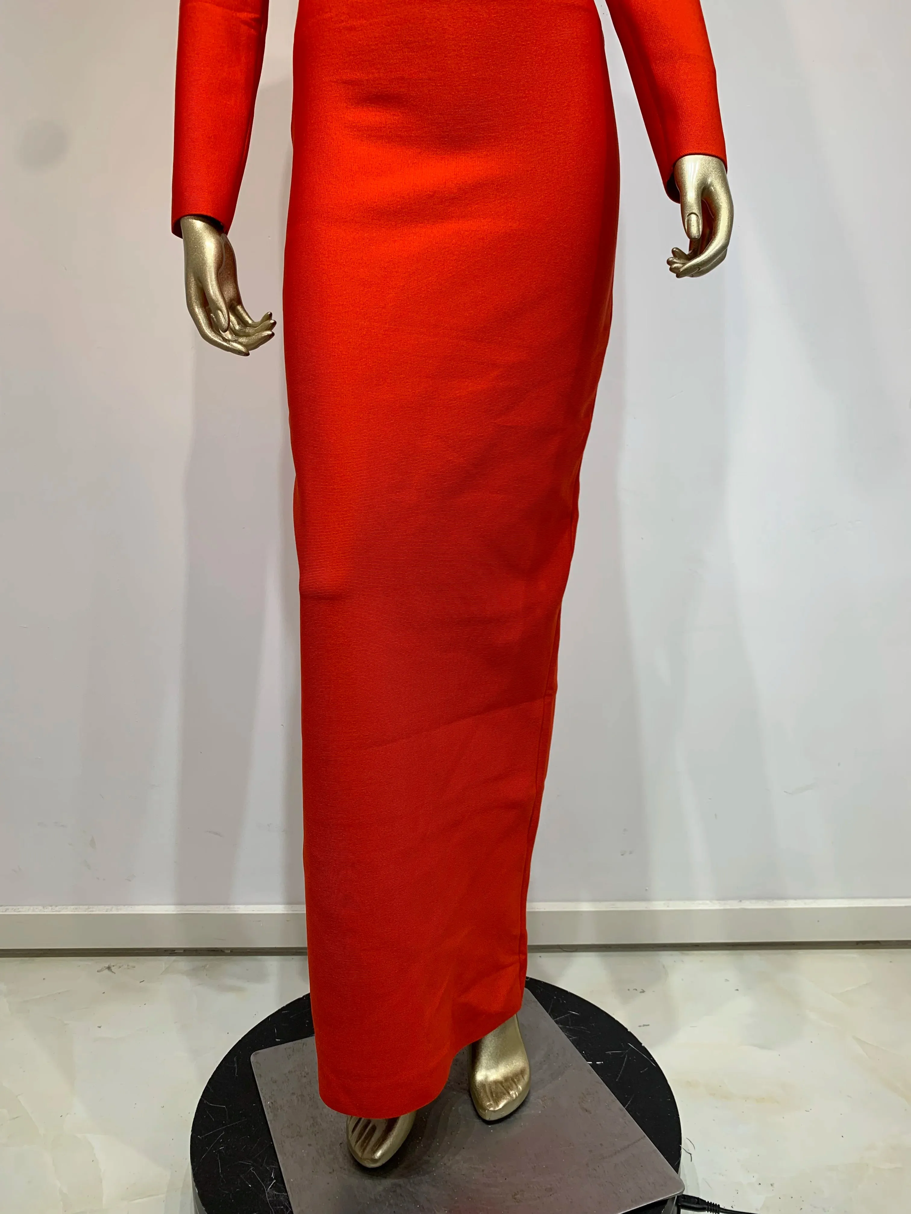 Long Sleeve Red Black Maxi Bandage Bodycon Dress