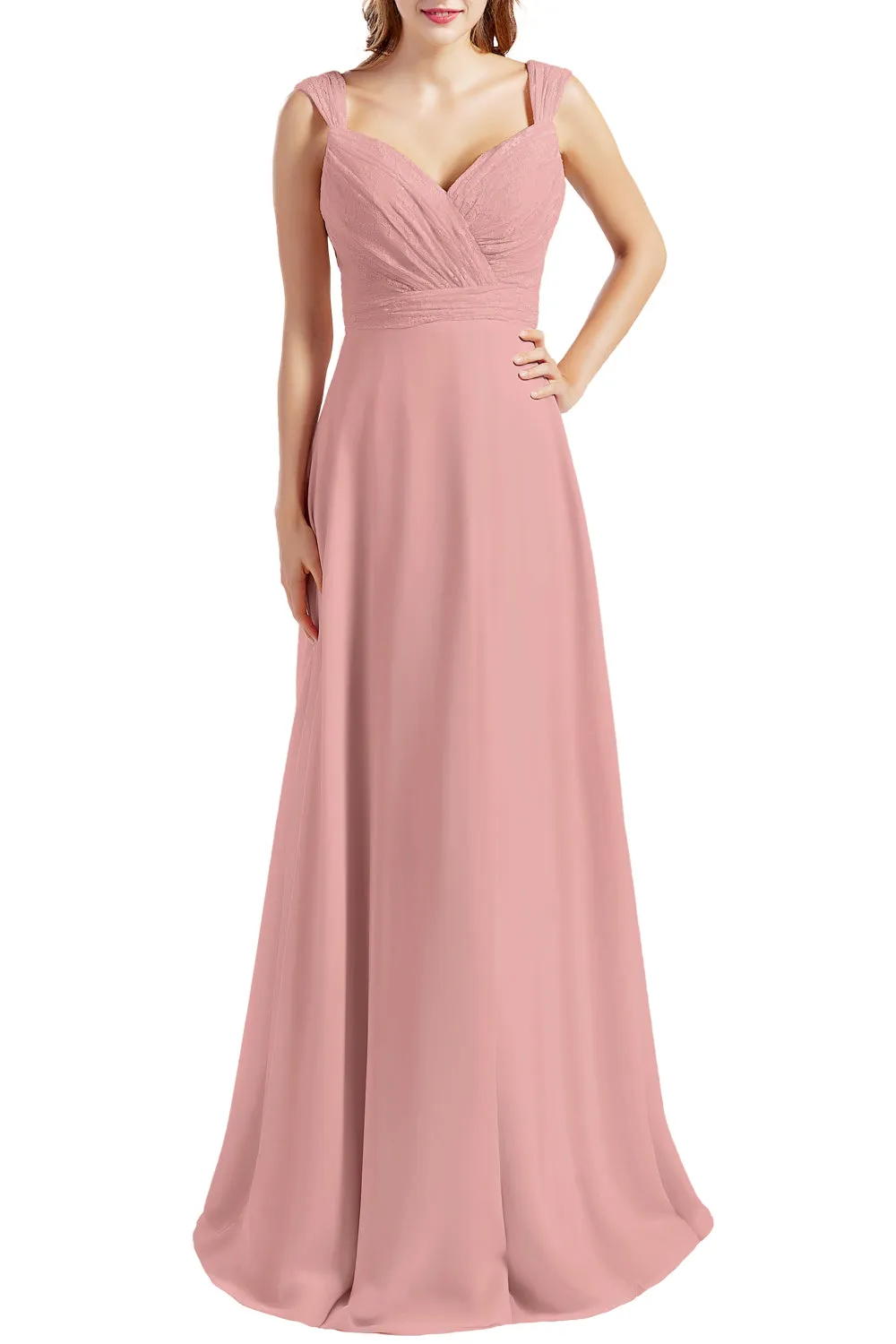 MACloth Women Lace Bodice Chiffon Long Bridesmaid Dresses Formal Evening Gown