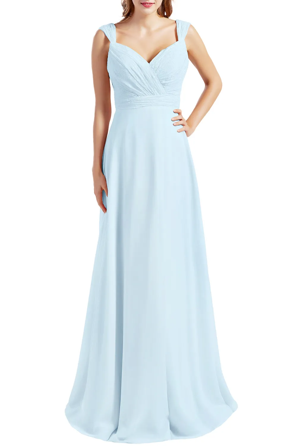 MACloth Women Lace Bodice Chiffon Long Bridesmaid Dresses Formal Evening Gown