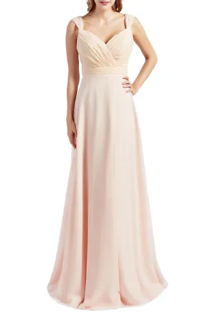MACloth Women Lace Bodice Chiffon Long Bridesmaid Dresses Formal Evening Gown