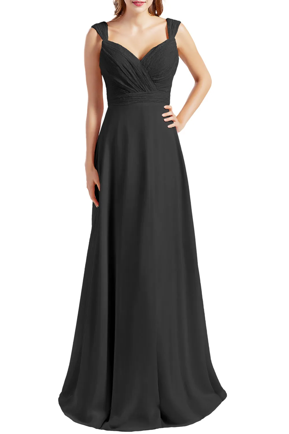 MACloth Women Lace Bodice Chiffon Long Bridesmaid Dresses Formal Evening Gown
