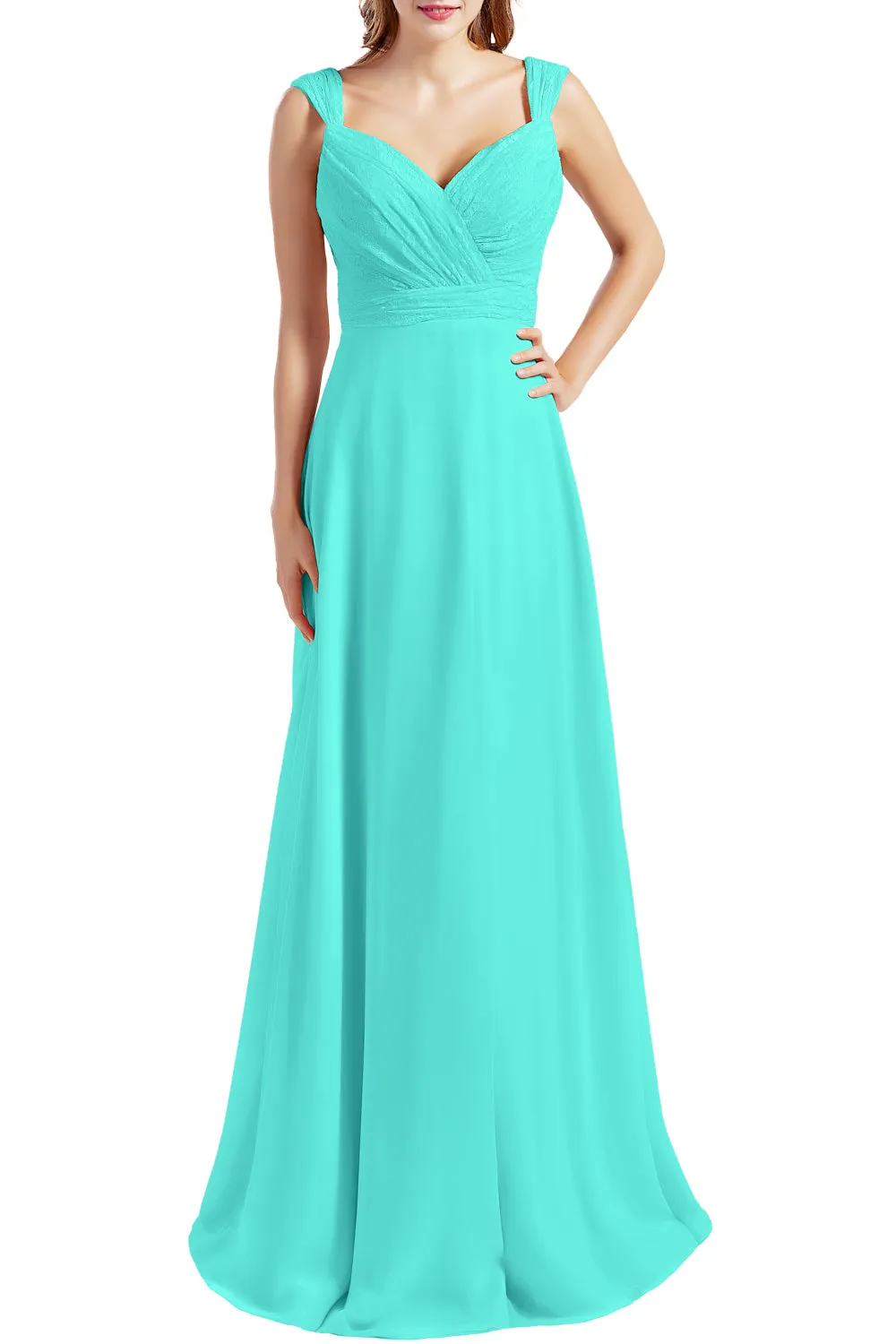 MACloth Women Lace Bodice Chiffon Long Bridesmaid Dresses Formal Evening Gown