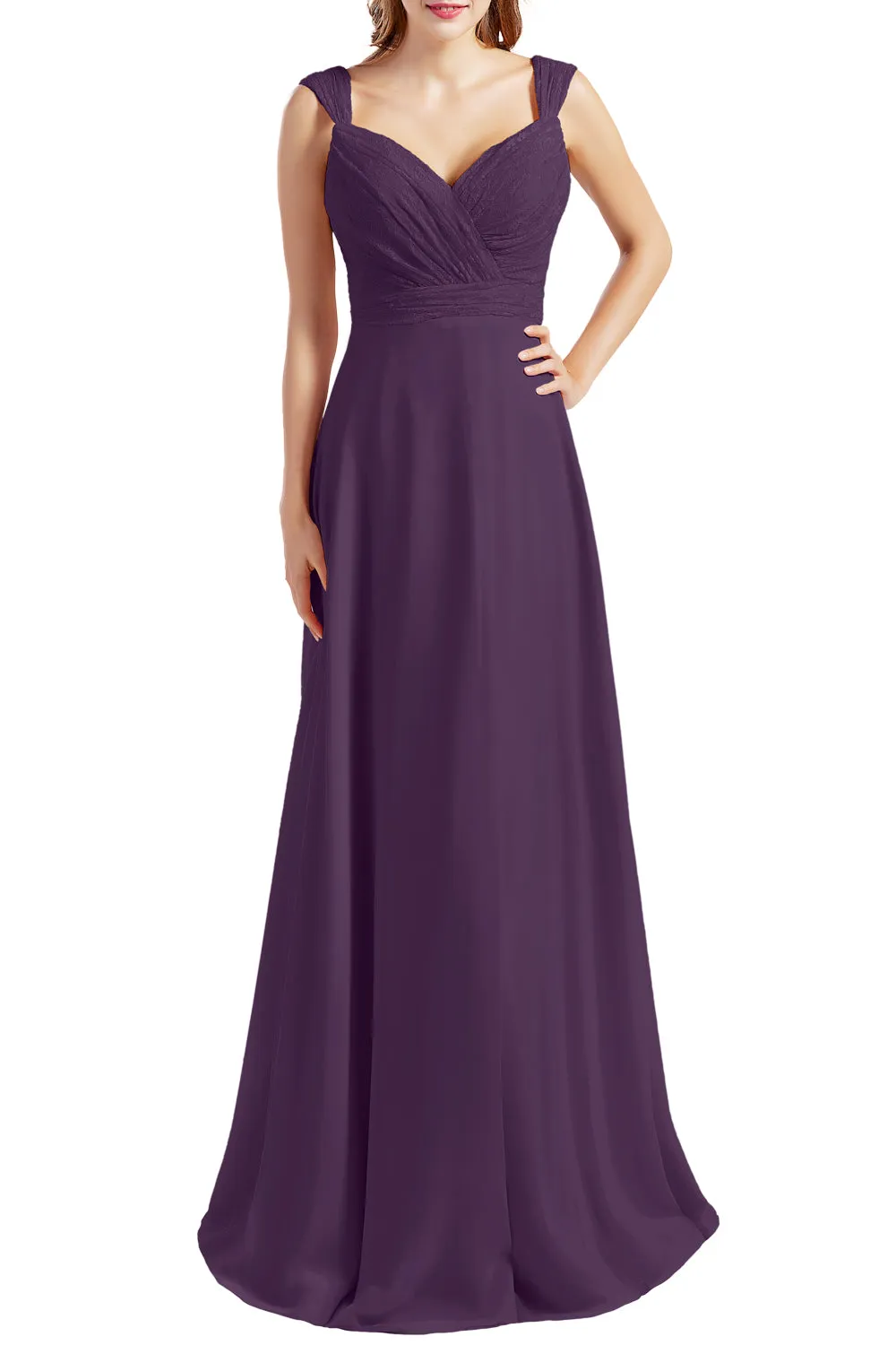 MACloth Women Lace Bodice Chiffon Long Bridesmaid Dresses Formal Evening Gown