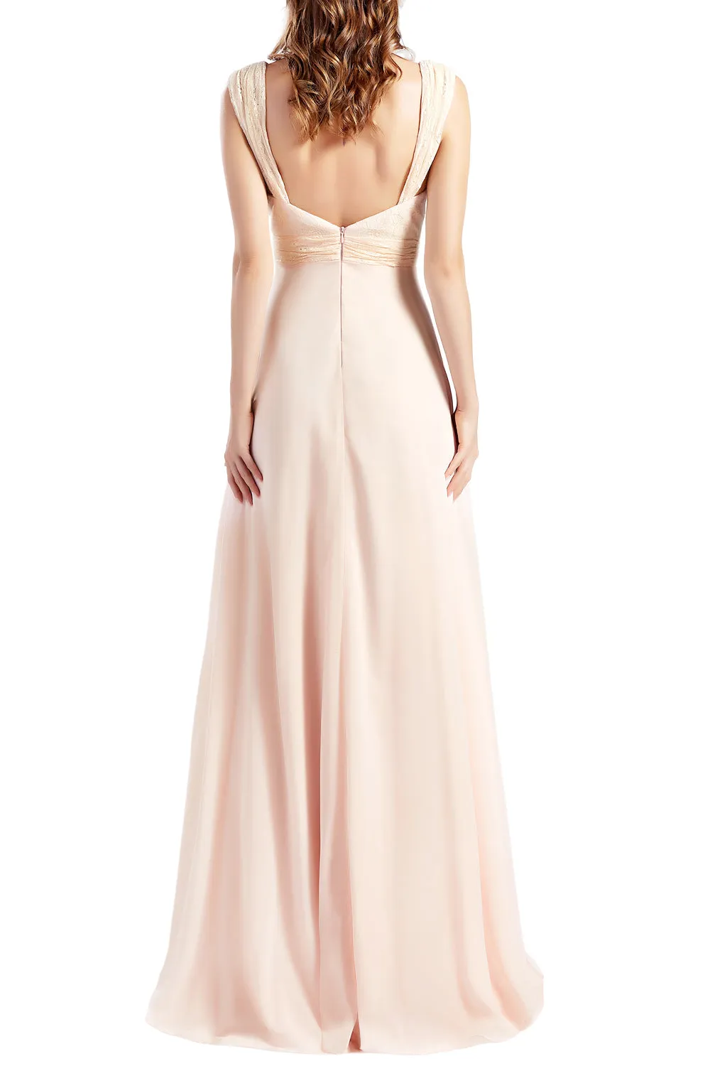 MACloth Women Lace Bodice Chiffon Long Bridesmaid Dresses Formal Evening Gown