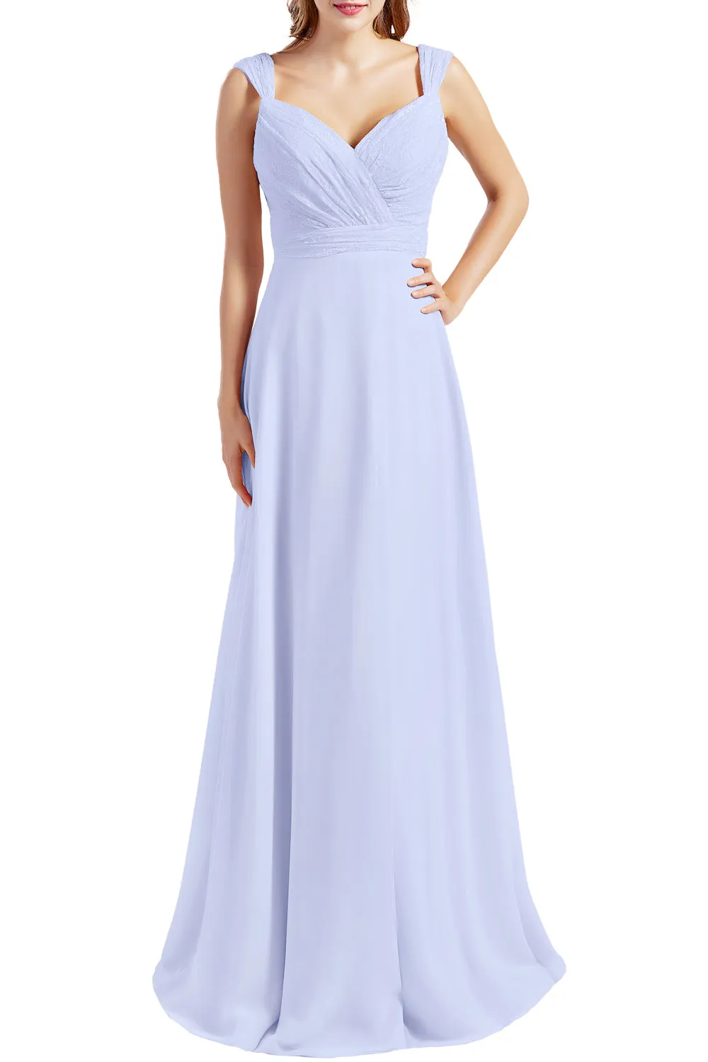 MACloth Women Lace Bodice Chiffon Long Bridesmaid Dresses Formal Evening Gown
