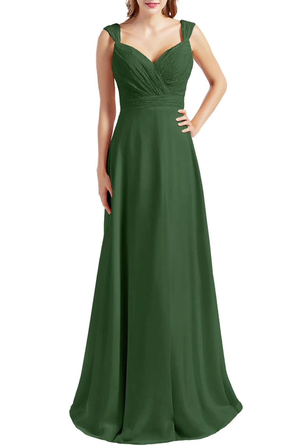 MACloth Women Lace Bodice Chiffon Long Bridesmaid Dresses Formal Evening Gown