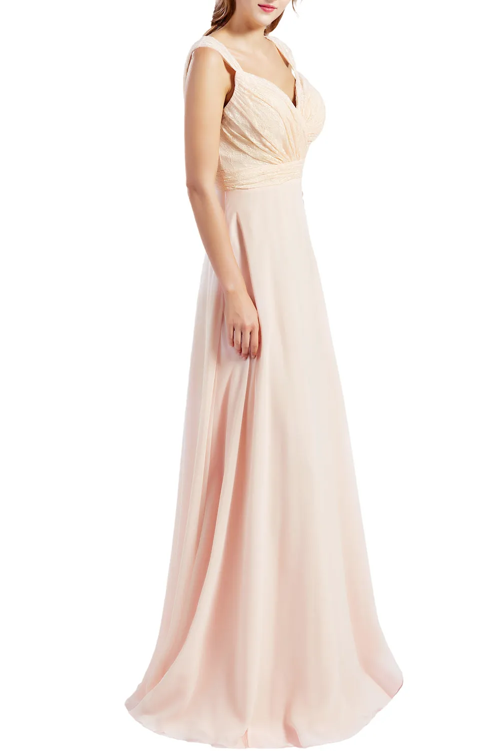 MACloth Women Lace Bodice Chiffon Long Bridesmaid Dresses Formal Evening Gown