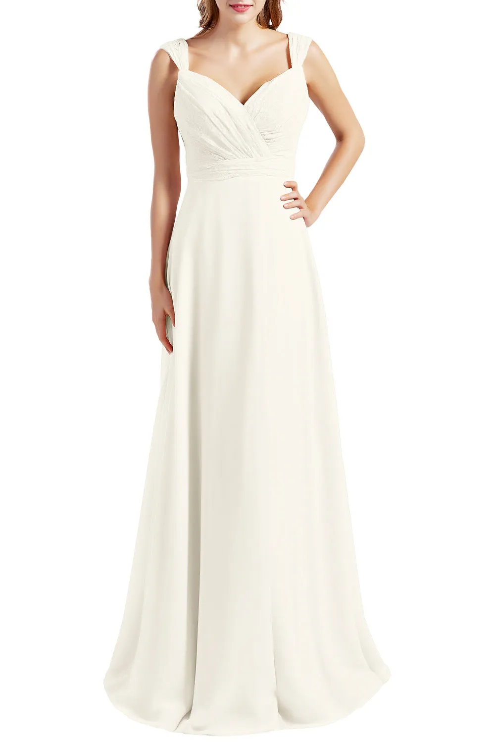 MACloth Women Lace Bodice Chiffon Long Bridesmaid Dresses Formal Evening Gown