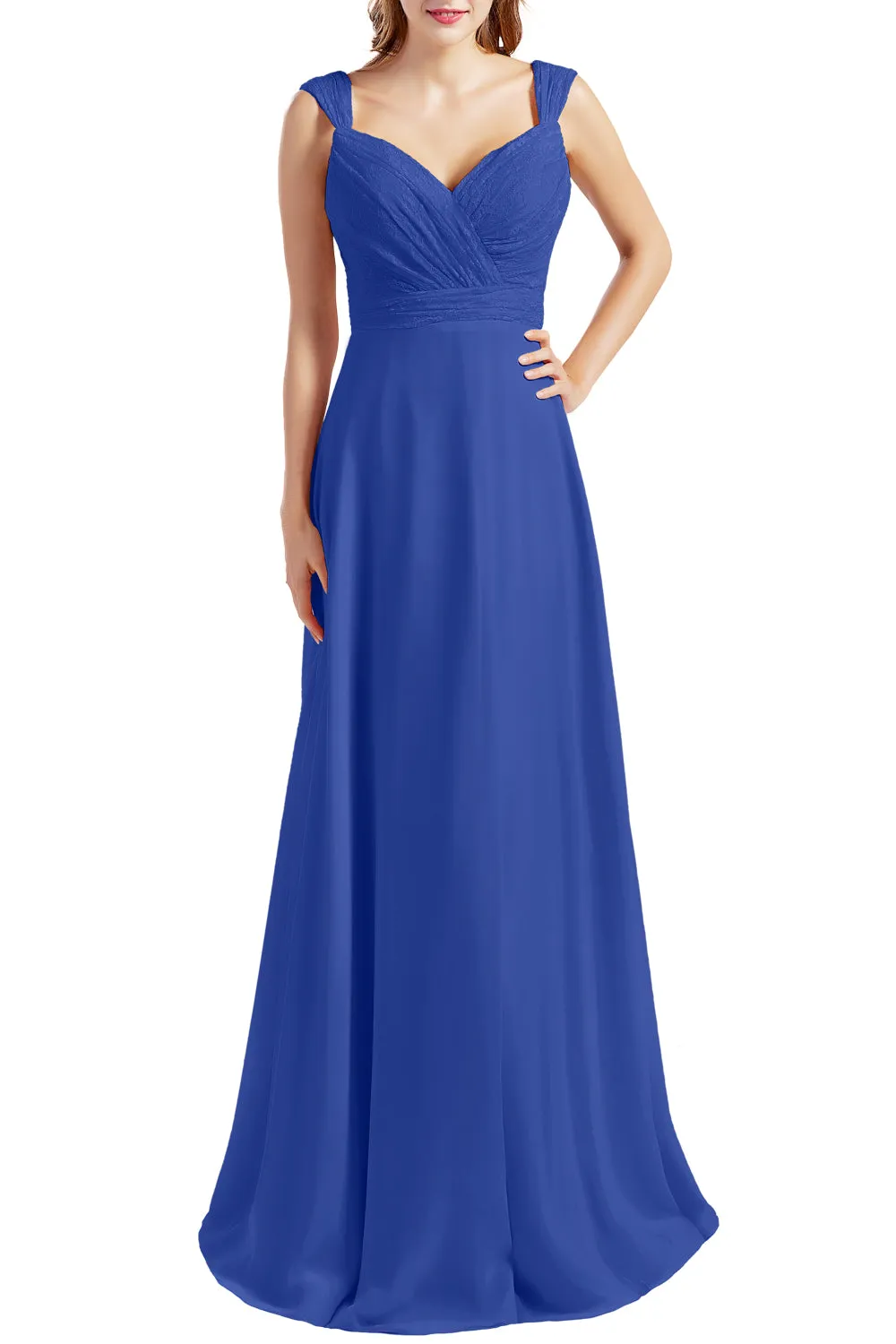 MACloth Women Lace Bodice Chiffon Long Bridesmaid Dresses Formal Evening Gown