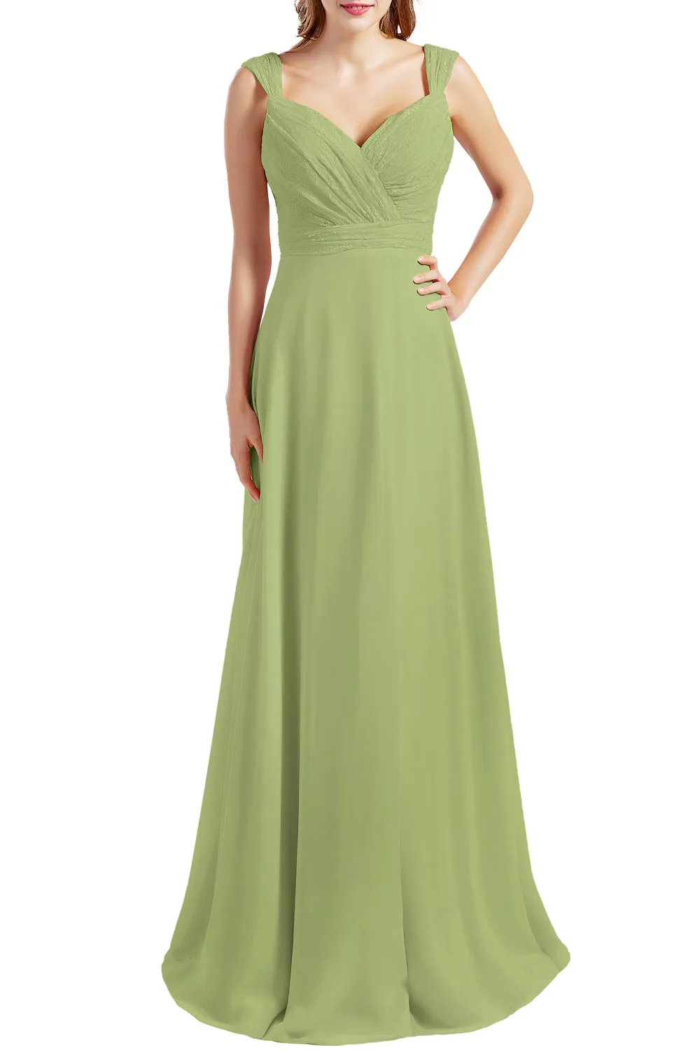 MACloth Women Lace Bodice Chiffon Long Bridesmaid Dresses Formal Evening Gown