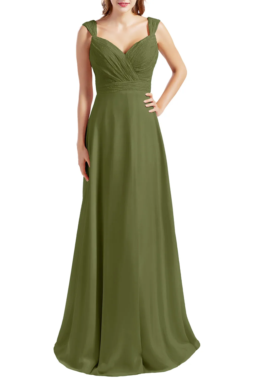 MACloth Women Lace Bodice Chiffon Long Bridesmaid Dresses Formal Evening Gown
