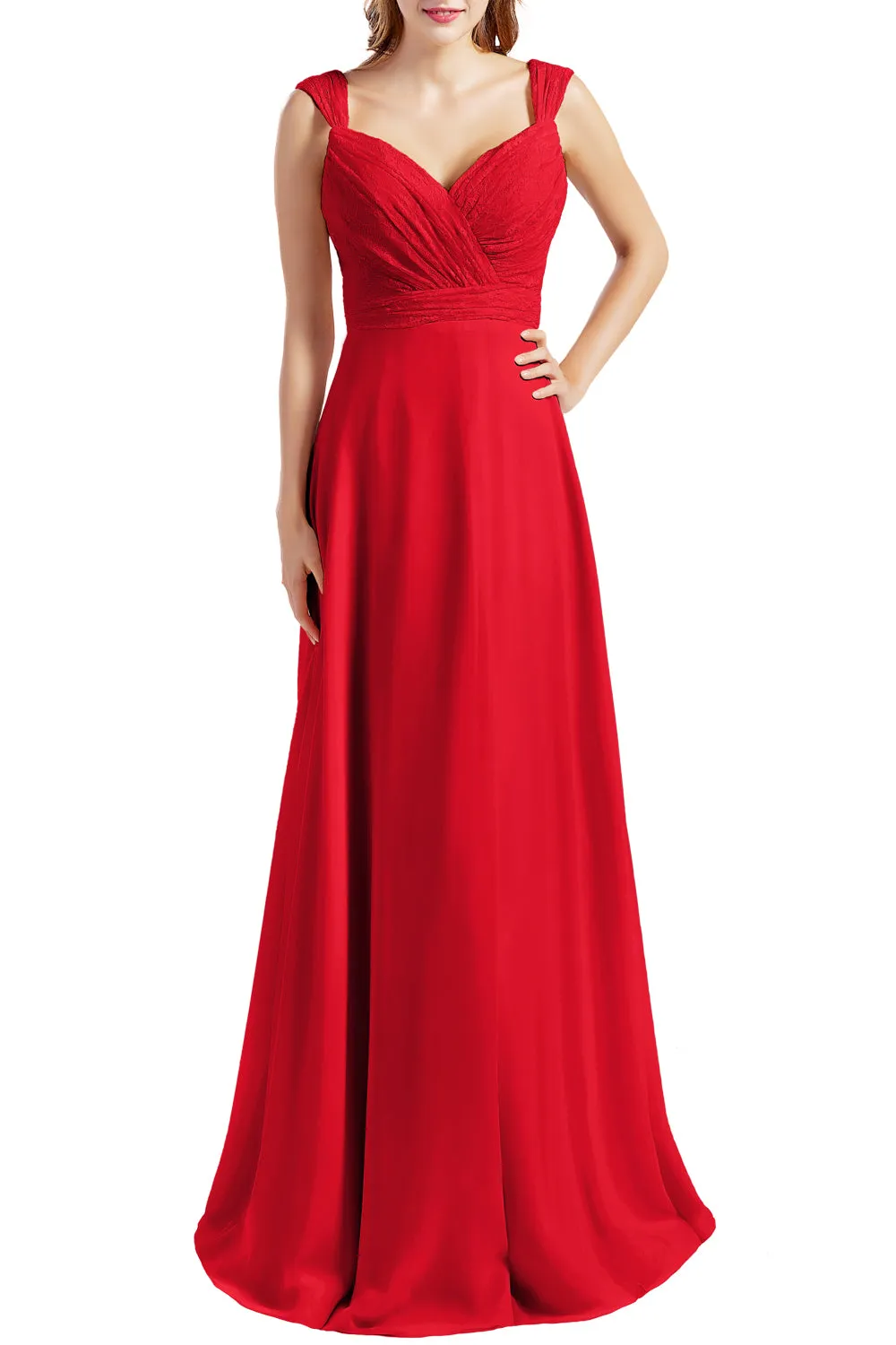 MACloth Women Lace Bodice Chiffon Long Bridesmaid Dresses Formal Evening Gown