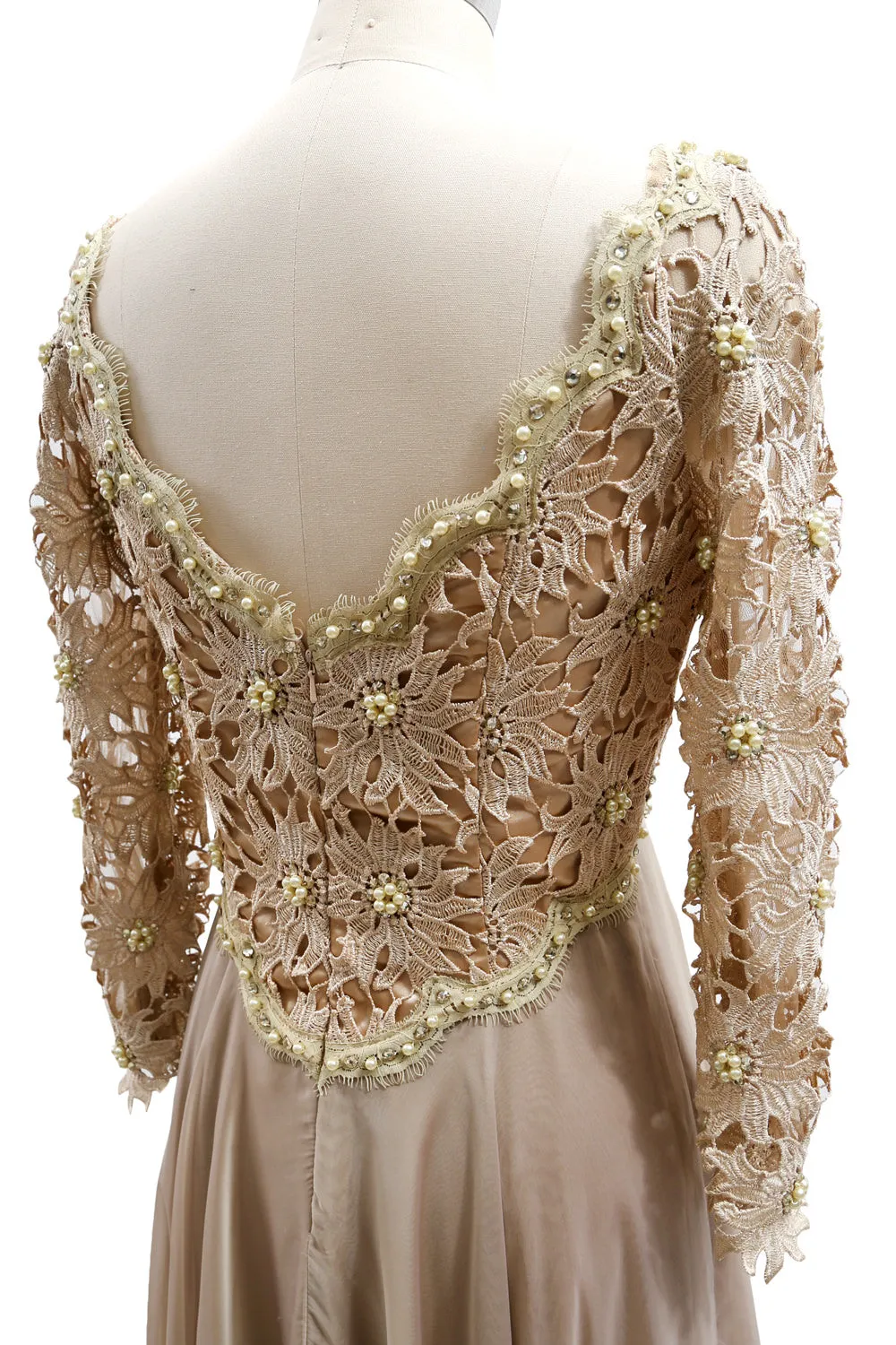 MACloth Women Mother of Bride Dresses V Neck Lace Long Sleeves Evening Gown