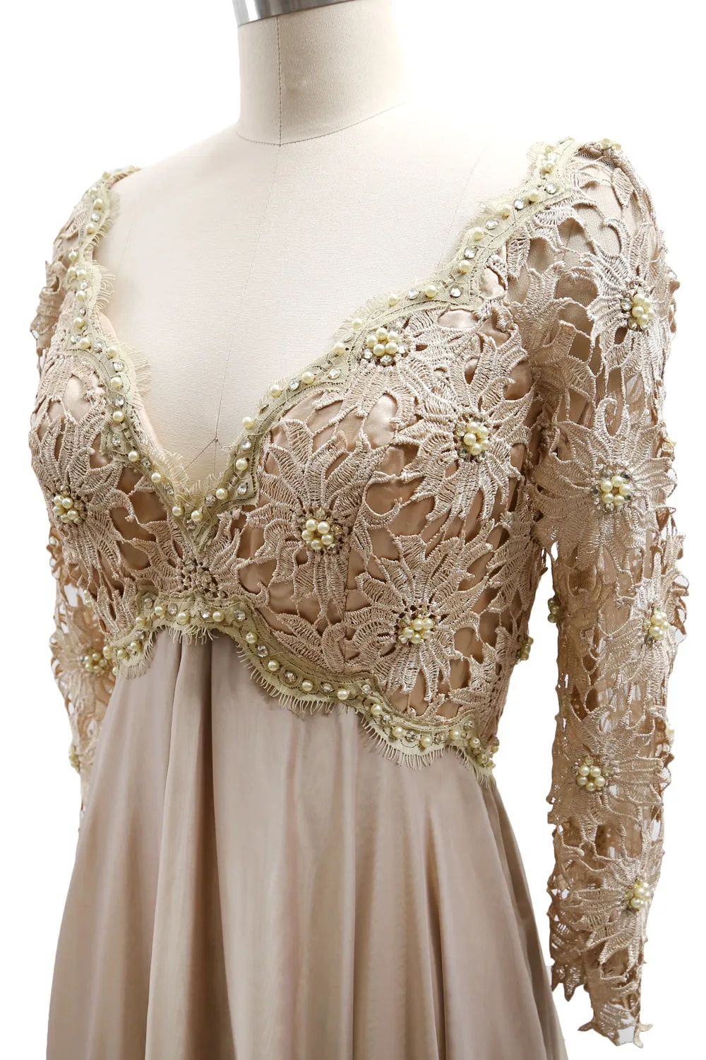 MACloth Women Mother of Bride Dresses V Neck Lace Long Sleeves Evening Gown