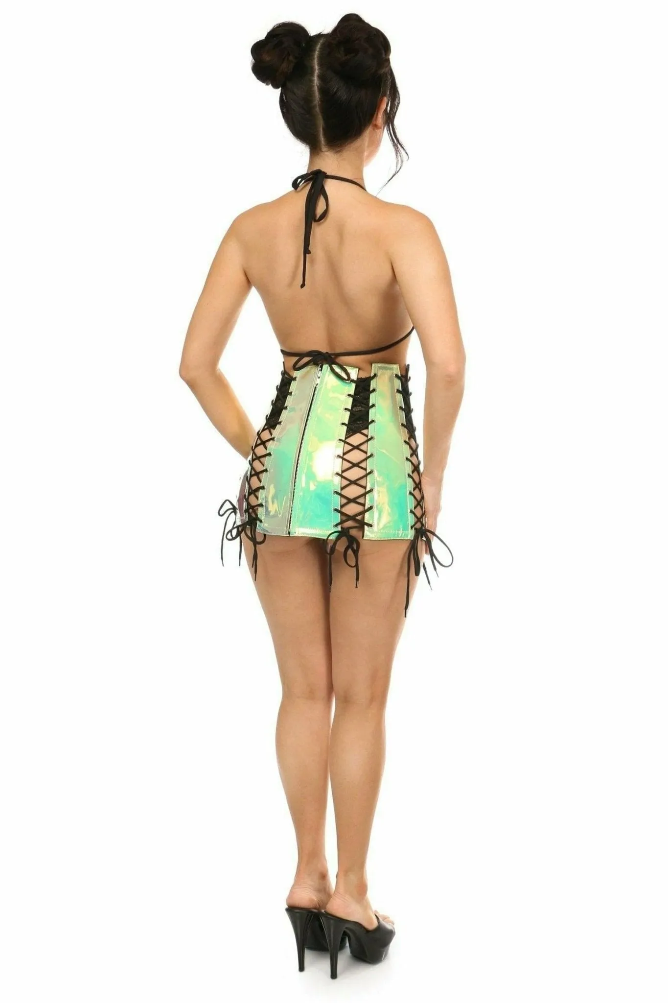 Mint Hologram Lace-Up Skirt