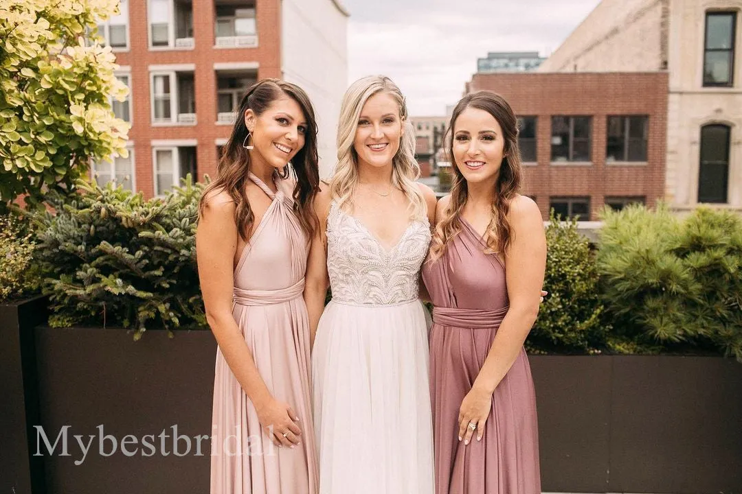 Mismatched Elegant V-neck Sleeveless A-line Bridesmaid Dressess, BDS0328