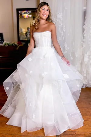Monica | Simple White Corset A-Line Wedding Dress with Appliques