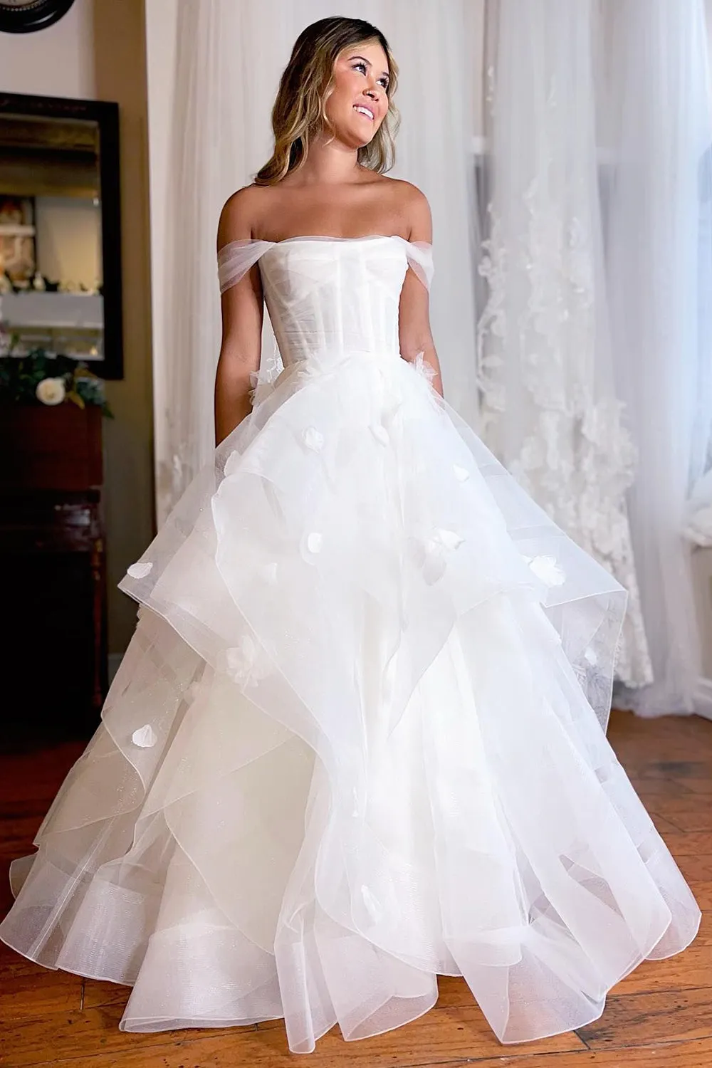 Monica | Simple White Corset A-Line Wedding Dress with Appliques