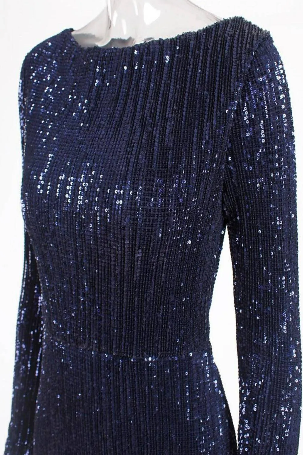 Navy Blue Long Sleeve Elastic Sequins Mermaid Maxi Dress