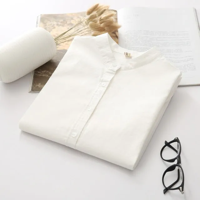 New Arrival Shirt Casual Cotton Stand Collar Solid