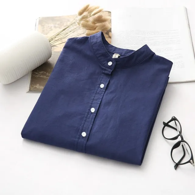New Arrival Shirt Casual Cotton Stand Collar Solid
