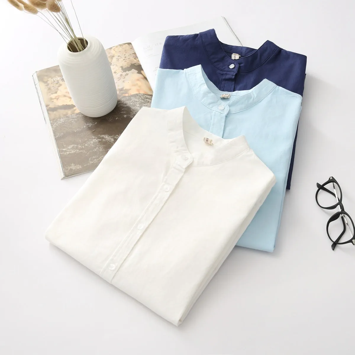 New Arrival Shirt Casual Cotton Stand Collar Solid