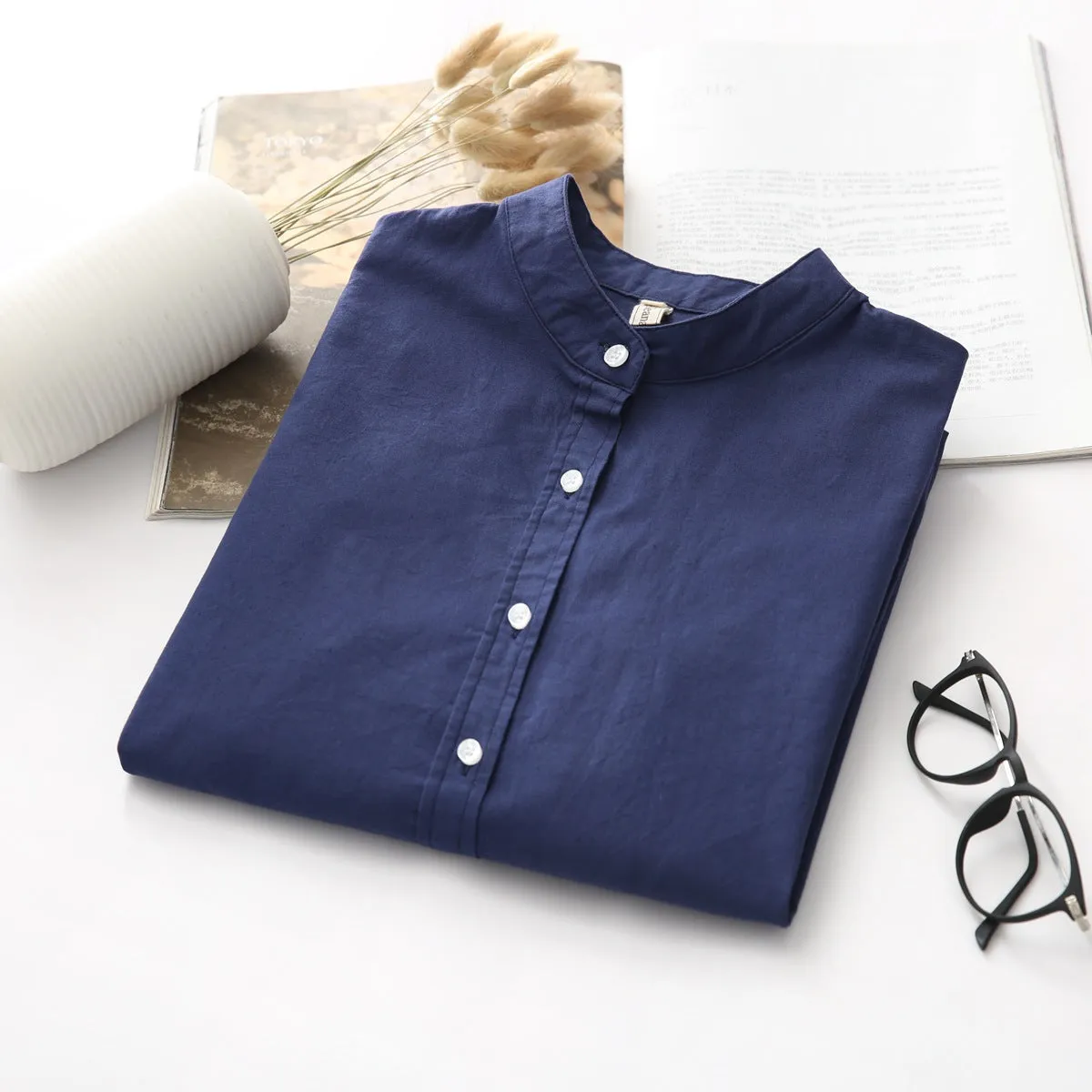 New Arrival Shirt Casual Cotton Stand Collar Solid