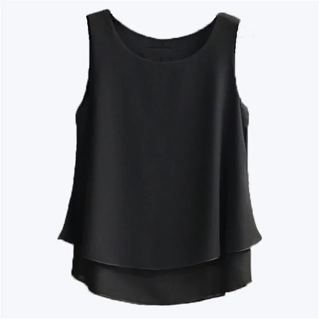 New Womens Tops Fashion 2017 Women Summer Chiffon Blouse Plus Size S-5XL Sleeveless Casual Shirt  Black White Red Blue Pink