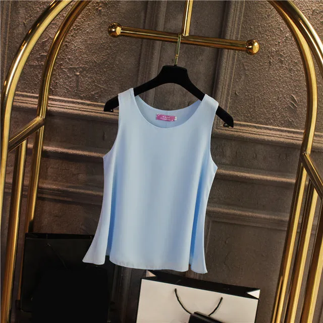 New Womens Tops Fashion 2017 Women Summer Chiffon Blouse Plus Size S-5XL Sleeveless Casual Shirt  Black White Red Blue Pink