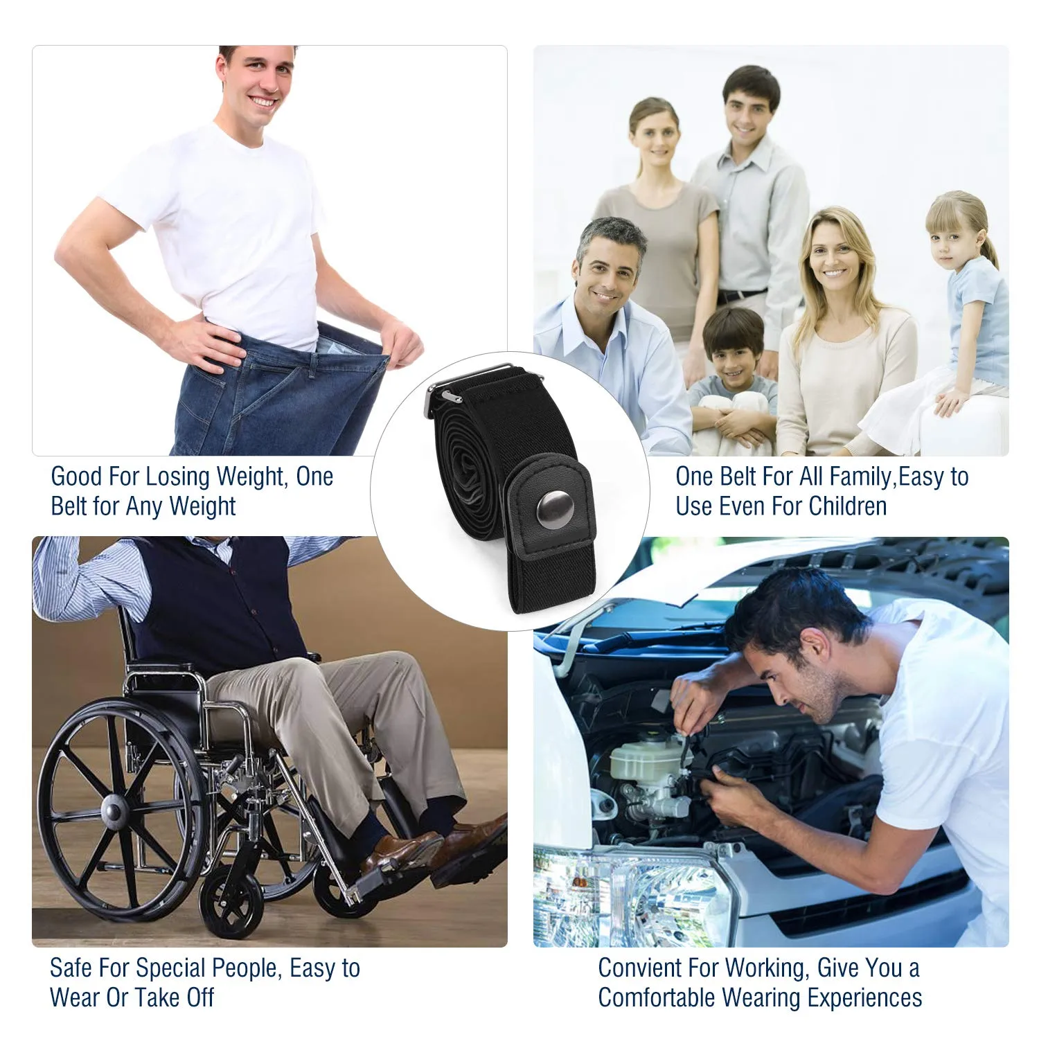 No Buckle Stretch No Show Belt for Men 1.38 inches Wide, Buckless Invisible Elastic Belt for Jeans Pants