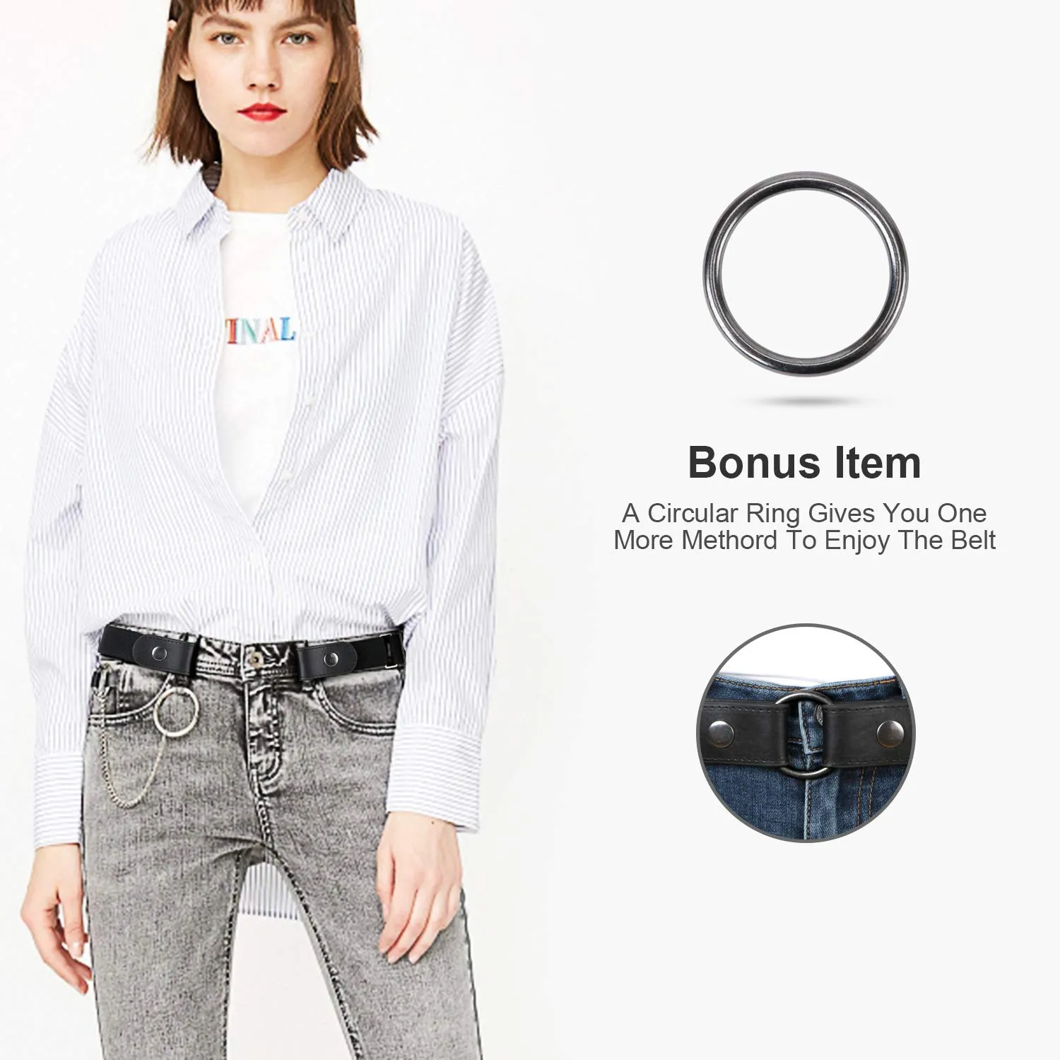No Buckle Stretch No Show Belt for Men 1.38 inches Wide, Buckless Invisible Elastic Belt for Jeans Pants
