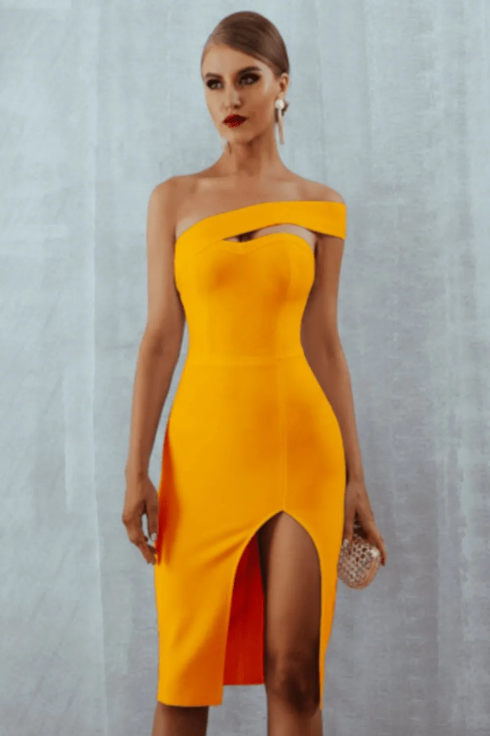 Off The Shoulder High Slit Midi Bodycon Dress