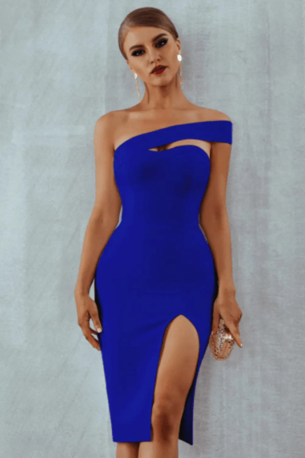 Off The Shoulder High Slit Midi Bodycon Dress