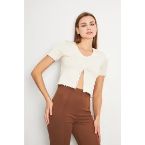 Off-White Button Down Crop Top