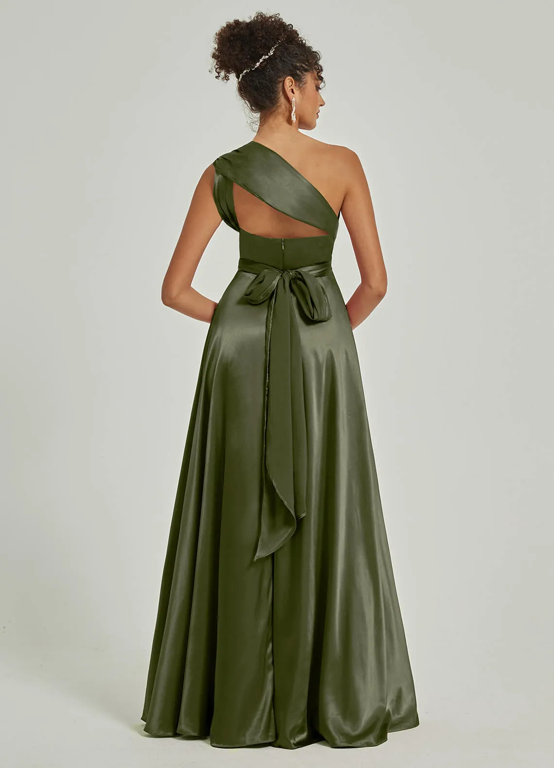 Olive Satin Convertible Bridesmaid Dress Multi Ways Wrap A-Line Gowns