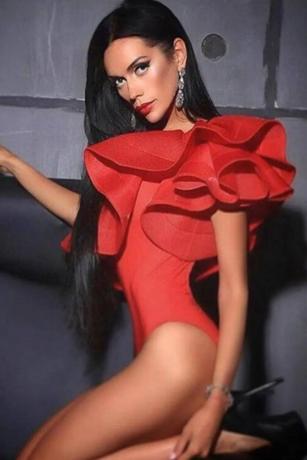 One-Shoulder Ruffled Up Bodysuit Swimsuit