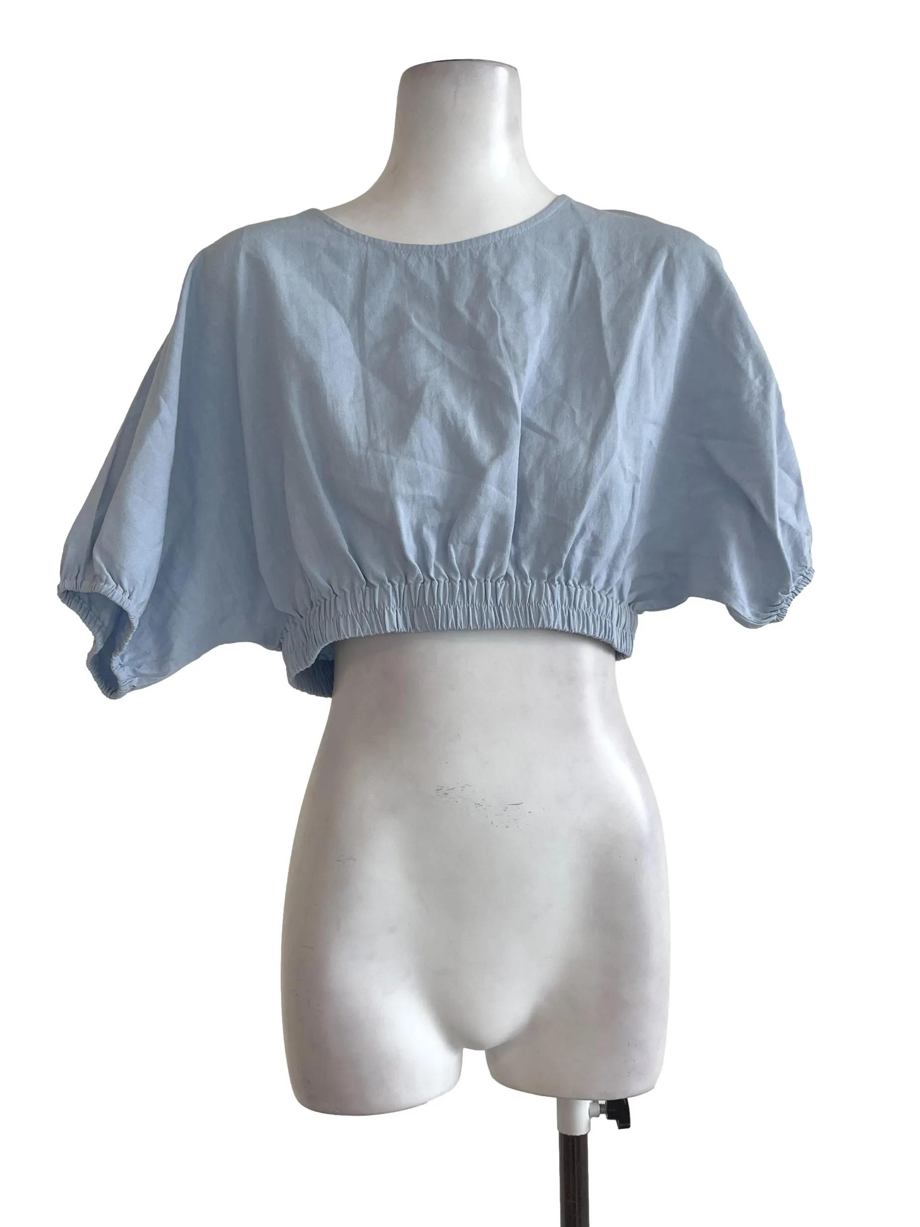 Pastel Blue Drop Shoulder Crop Top