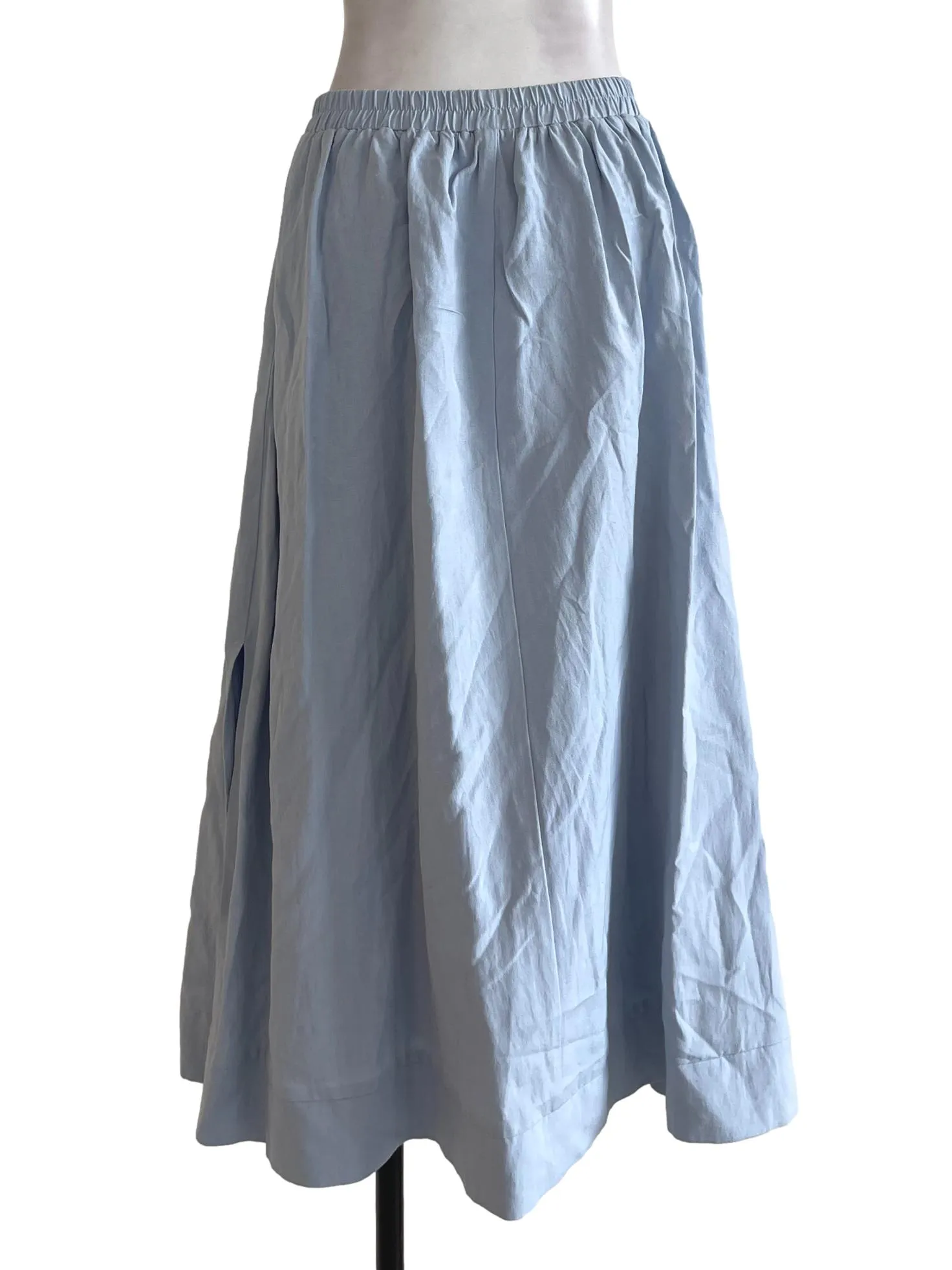Pastel Blue Side Slit Midi Skirt