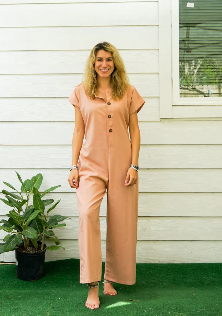 Peach Organic Cotton Jumpsuits with Pockets