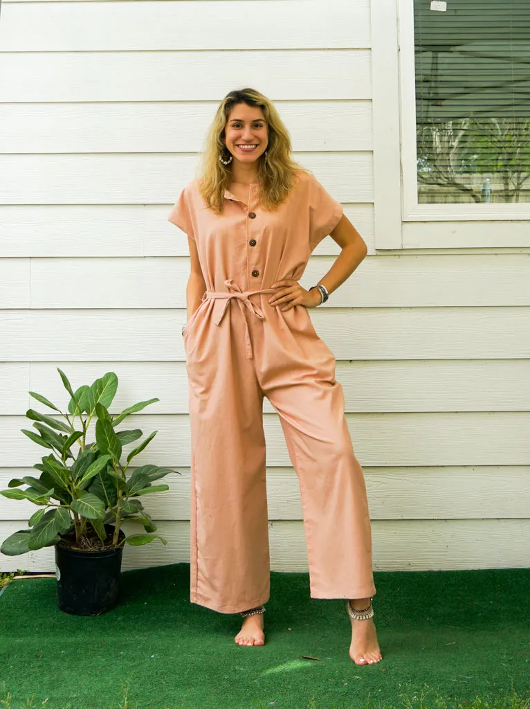 Peach Organic Cotton Jumpsuits with Pockets
