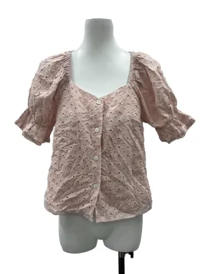 Pink Eyelet Button Top TWL