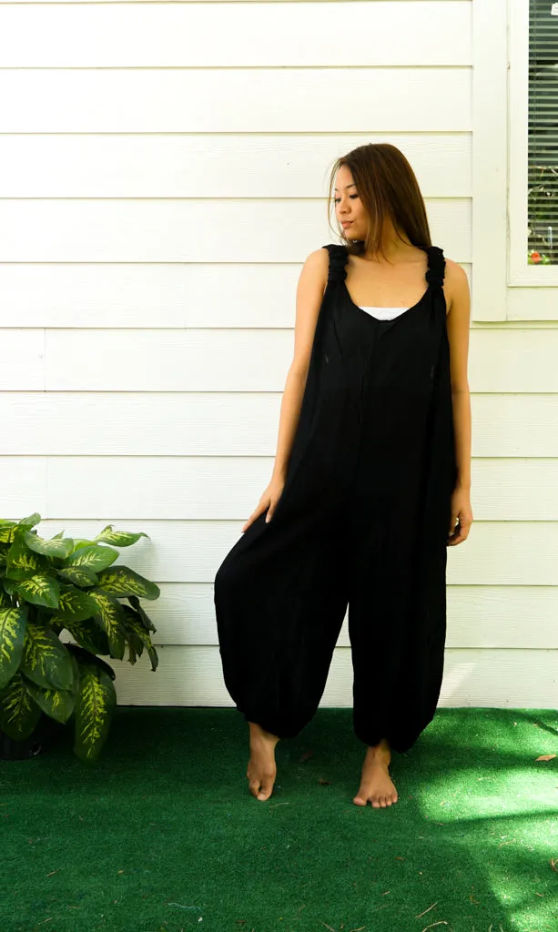 Plain Black Hippie Racerback Dungarees Jumpsuit Romper