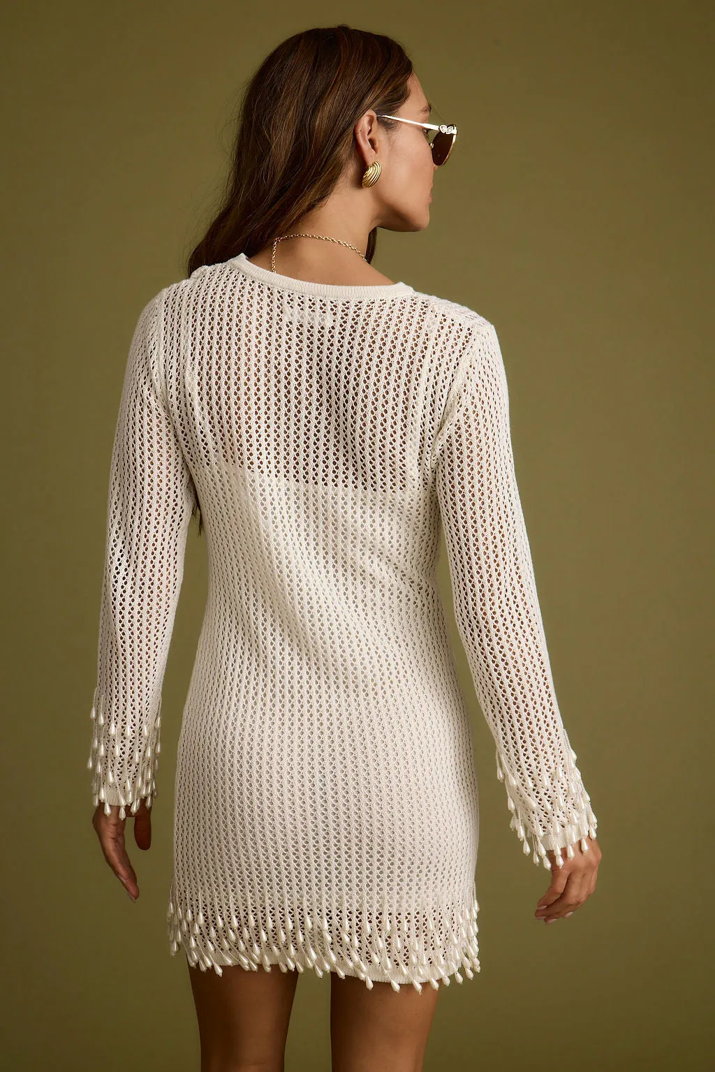 Plata Embellished Cream Knit Mini Dress
