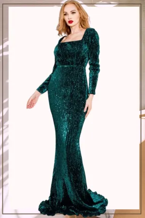 Plus Size Emerald Green Sequins Maxi Dress