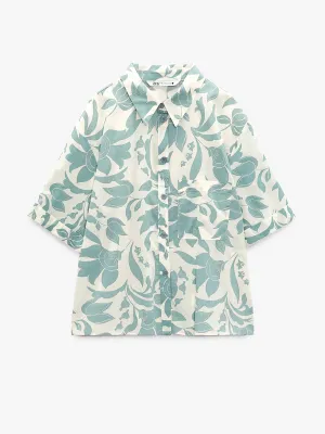 Printed cotton ecru shirt