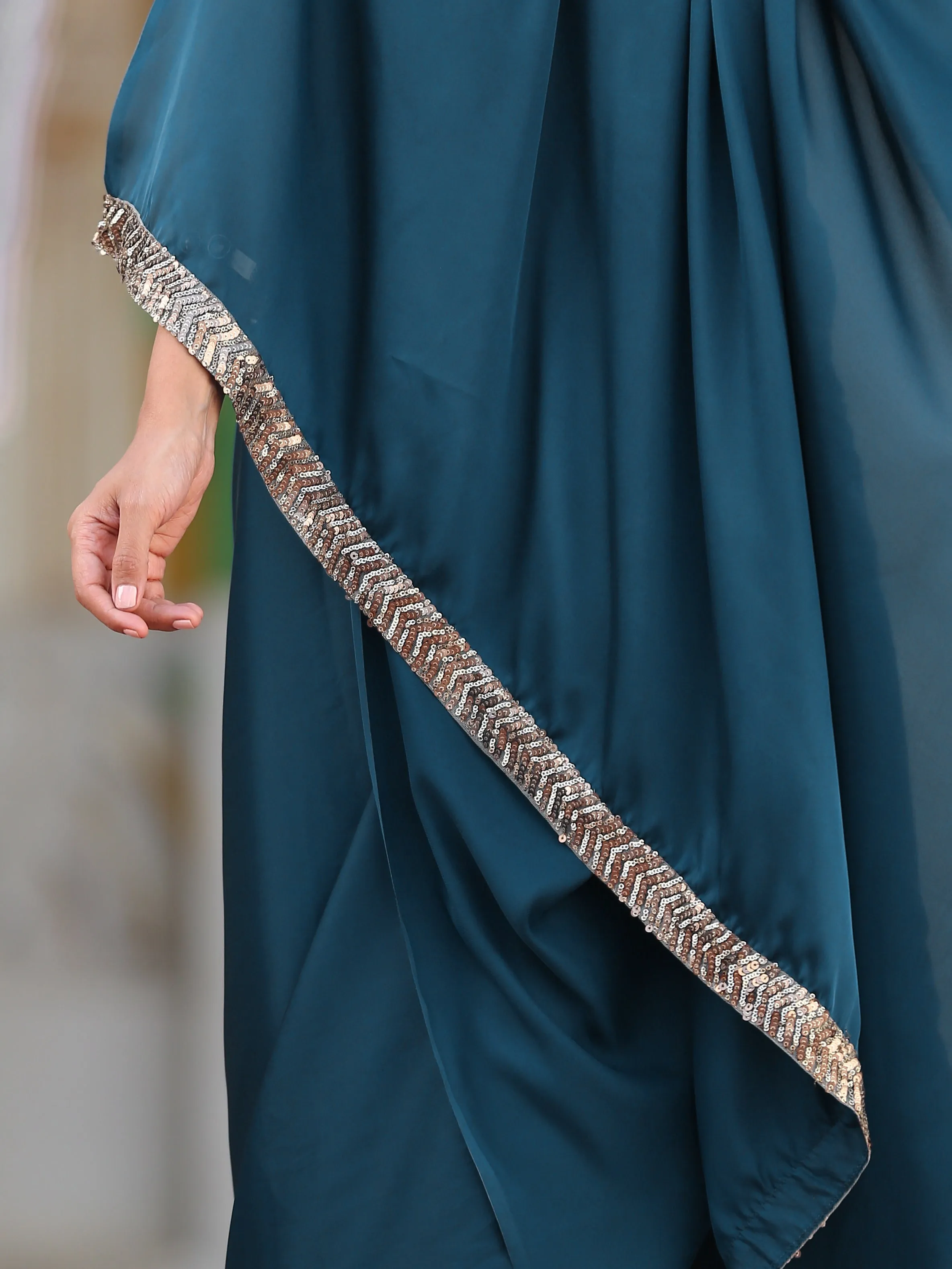 Prussian Blue Satin Saree