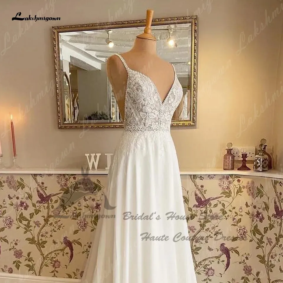 Puffy Chiffon A Line Wedding Dress Beach Summer