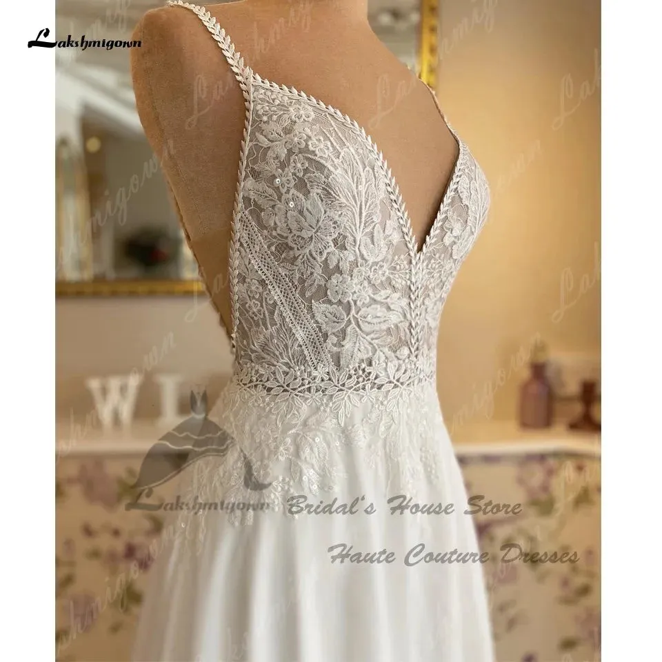 Puffy Chiffon A Line Wedding Dress Beach Summer