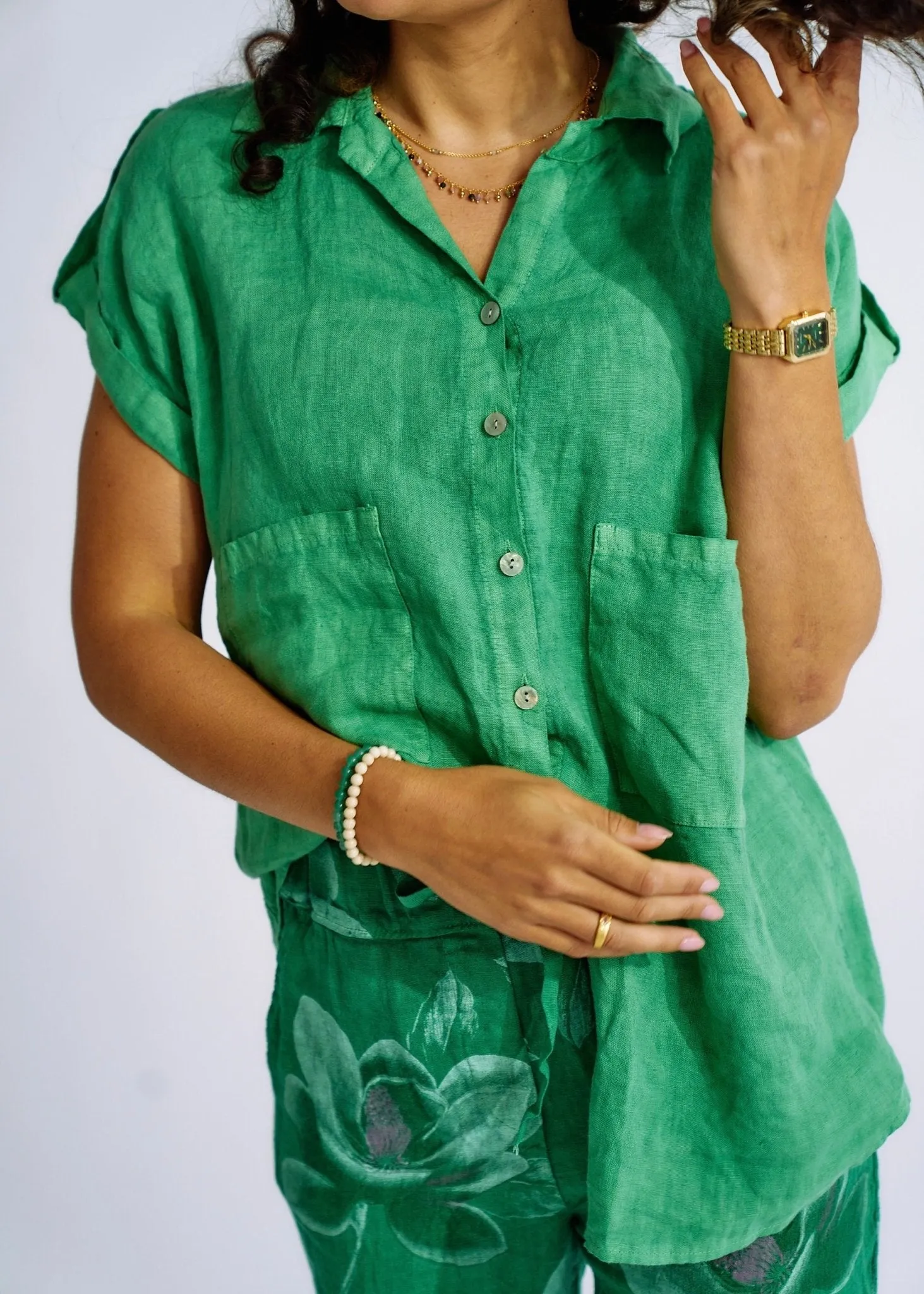 Pure Linen Italian Shirt in Forest Green