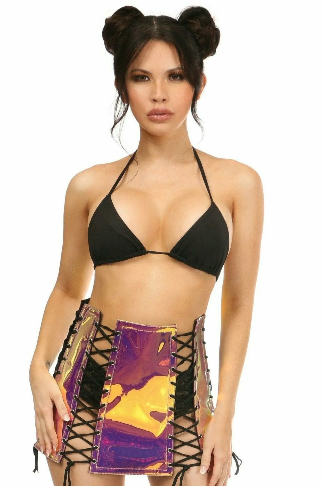 Rainbow Gold Hologram Lace-Up Skirt